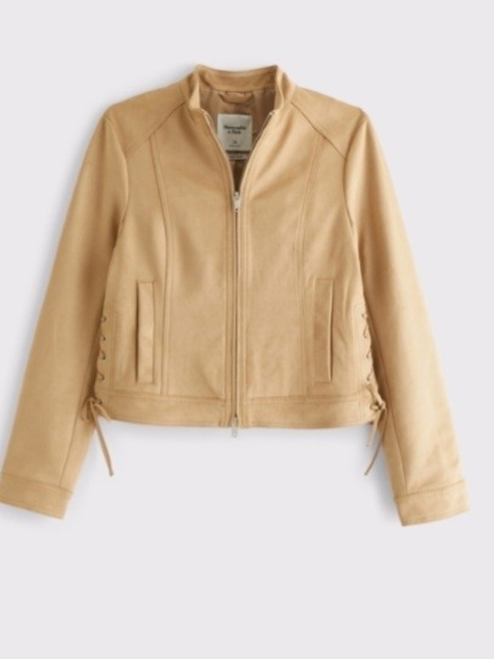 NWT Abercrombie & Fitch Womens Slim Vegan Suede Mockneck Jacket. Creamy Brown.
